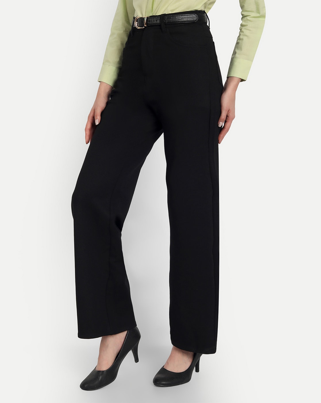 STRAIGHT FIT TROUSERS WITH BELT - Black | ZARA India