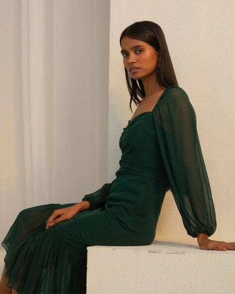 Zara Satin Effect Midi Slip Green Draped Dress Size XS NWT Bloggers  Favourite | eBay