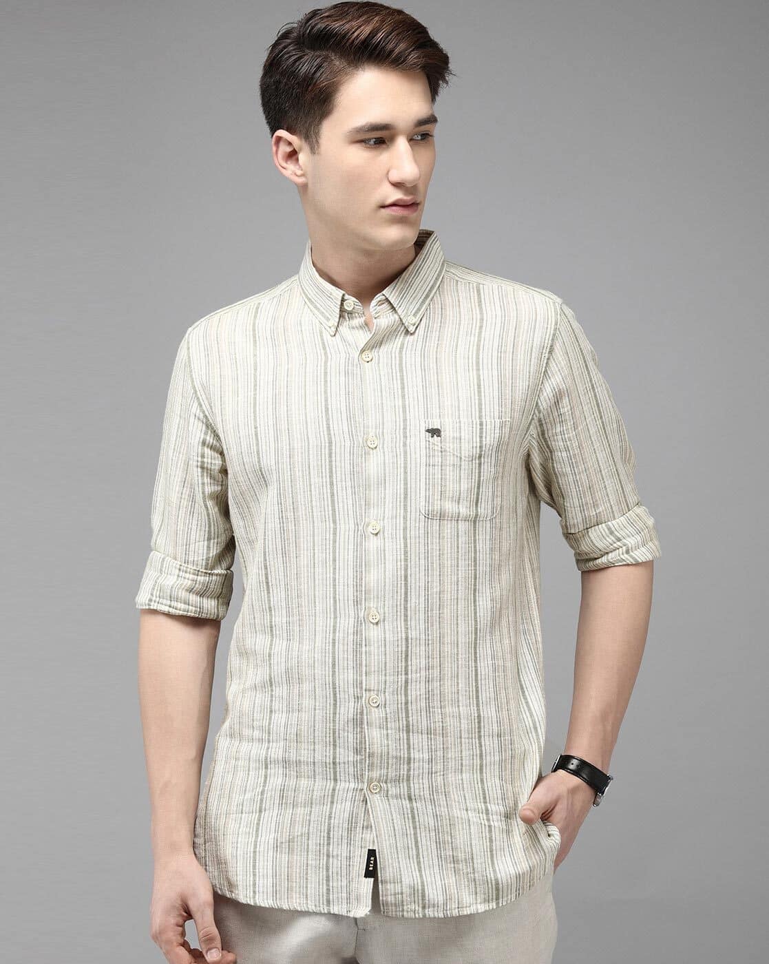 Striped Slim Fit Shirt with Patch Pocket