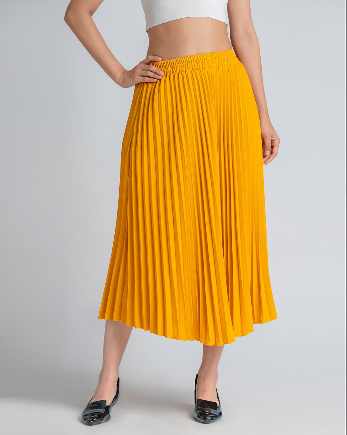 Elastic waist 2025 pleated skirt yellow