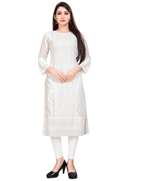 Janasya Women's White Cotton Kurta With Pant And Dupatta, Floral Print at  Rs 999/piece in Surat