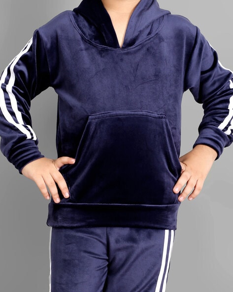 Navy Blue Contrast Hooded Tracksuit