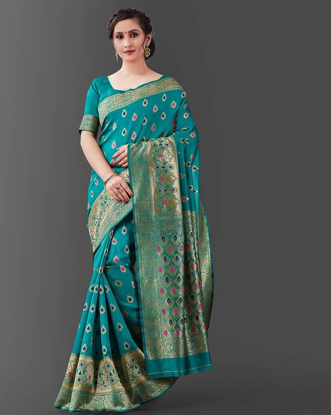 Buy Green Sarees for Women by FASHION BOOMS Online