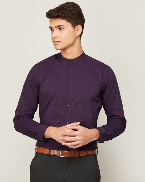 PEARL OCEAN Men Solid Casual Purple Shirt - Buy PEARL OCEAN Men Solid  Casual Purple Shirt Online at Best Prices in India