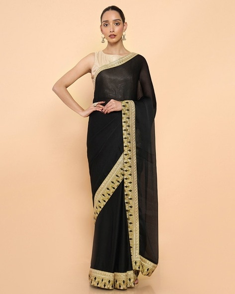 Astylor Black Chiffon Saree at Rs 299 | Printed Chiffon Saree in Surat |  ID: 2851226779012