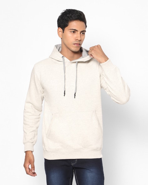 Heathered Ribbed Hems Hooded Sweatshirt