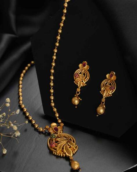 Gold Plated Long Mangalsutra With Earring Set AD Pendant Design – Digital  Dress Room