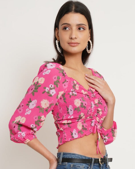 Floral Print Blouson Crop Top