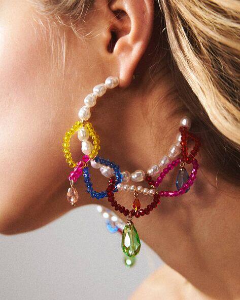 Yellow Chimes Pearl-Beaded Hoop Earrings