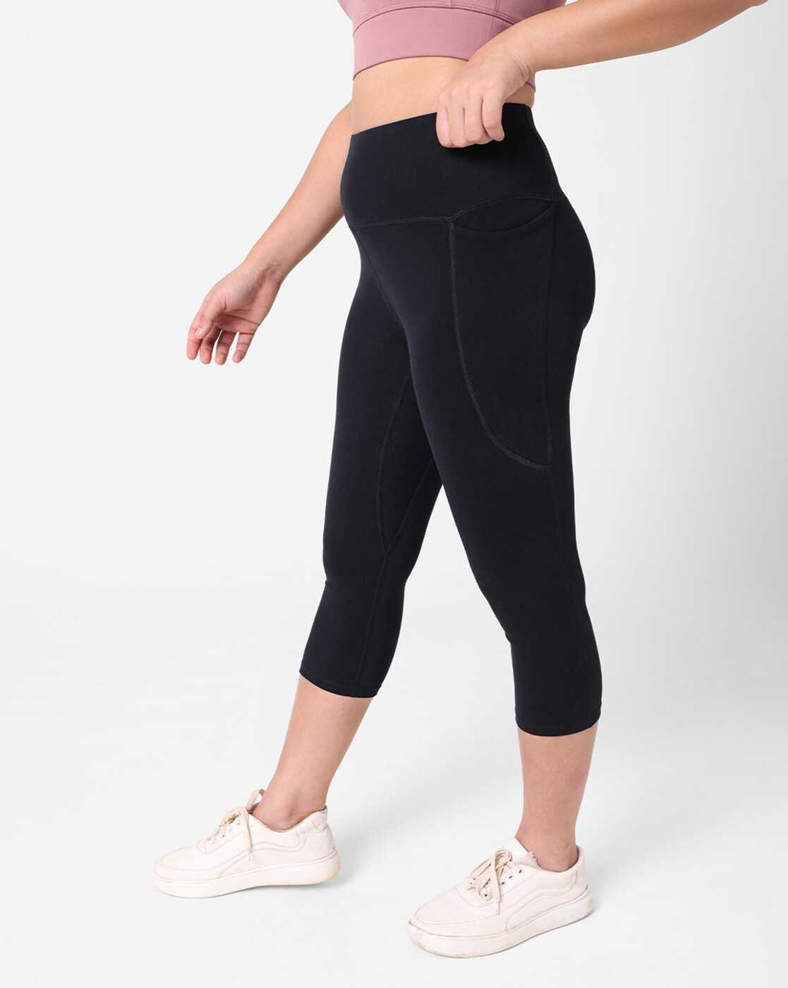 Buy Blissclub Women Black Groove-In Cotton Leggings with Adjustable Inner  Drawcord and Side Pockets online