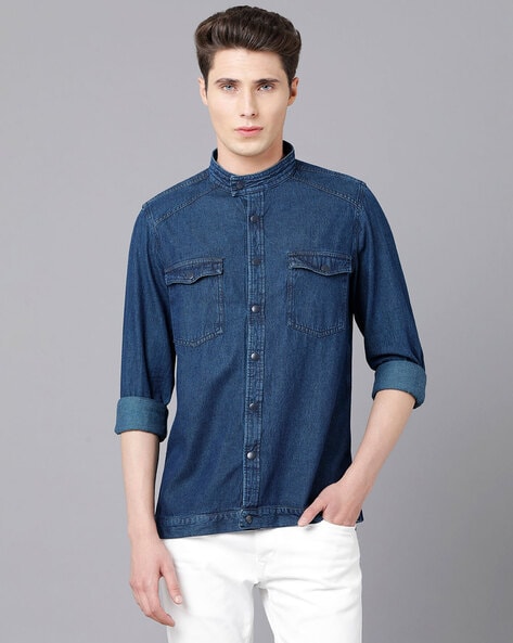 Men's Mandarin Collar (Raymond Blue) Shirts High Skyzz
