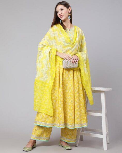 Bandhani Print Flared Kurta Set with Dupatta