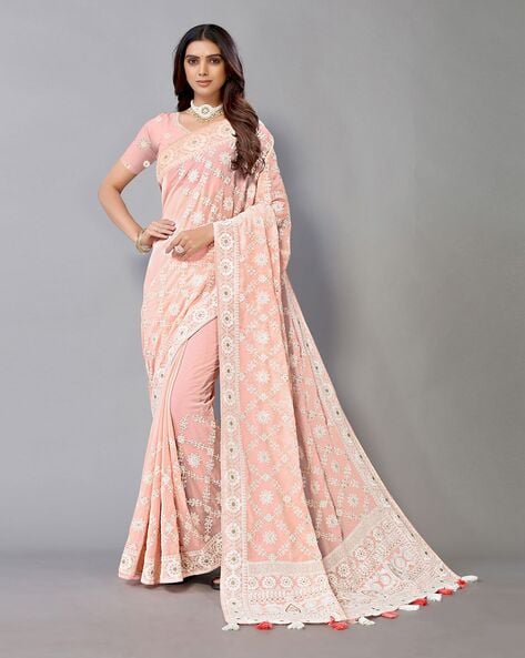 Buy Ada Hand Embroidered Pink Cotton Lucknowi Chikankari Saree With Blouse  A311322 Online at Best Prices in India - JioMart.