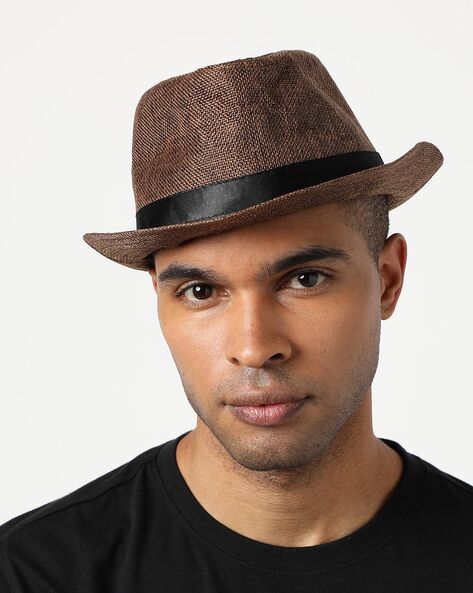French Accent Fedora Hat with Contrast Lace For Men (Brown, OS)