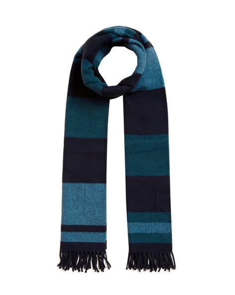 Colourblock Print Scarf with Tassels