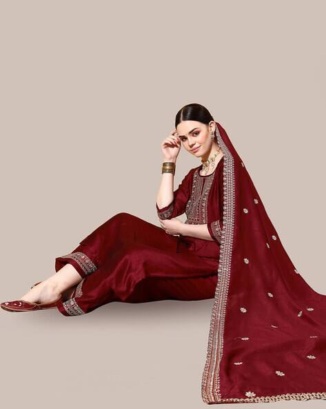 Embroidered Neckline Straight Kurta Set