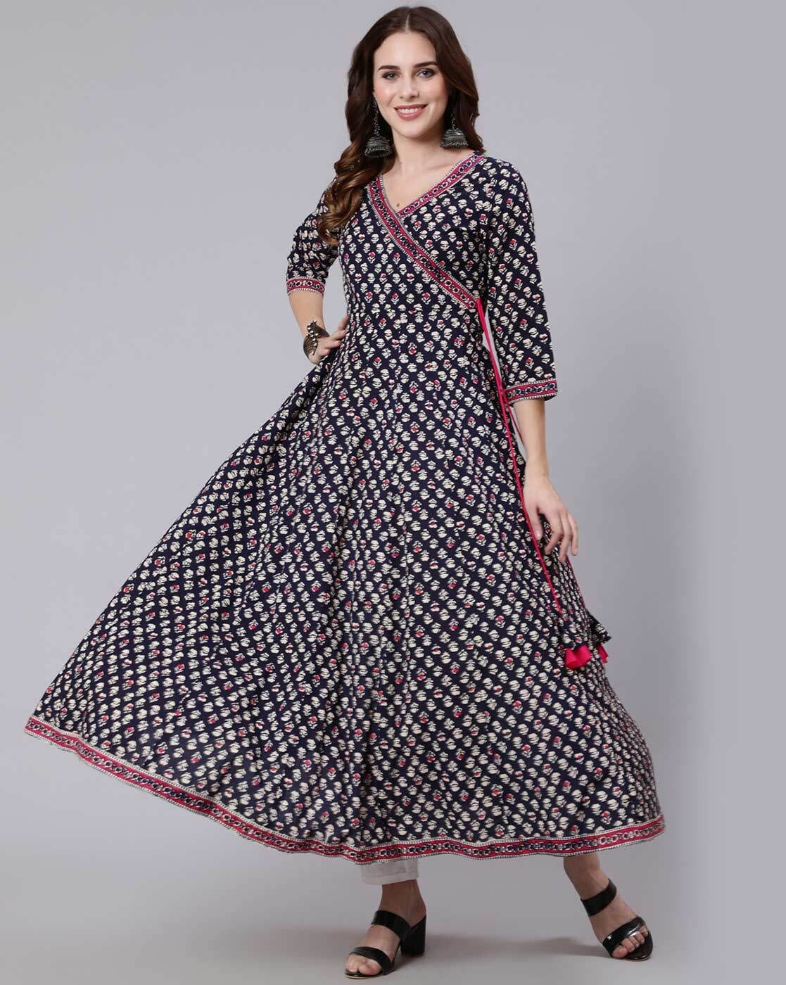 GULMOHAR JAIPUR Blue Ethnic Motifs Ethnic Cotton Maxi Dress Price in India,  Full Specifications & Offers | DTashion.com