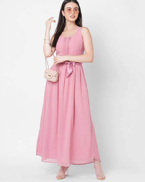 Polka Dot Printed Work Light Pink Color Gown - Clothsvilla