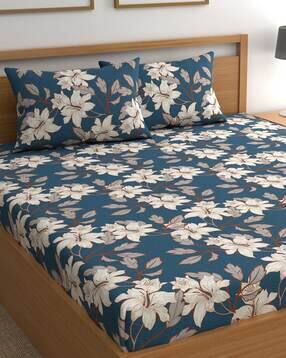 chhavi india 210 TC Floral Print Double Size Bedsheet with 2 Pillow Covers-picture-9