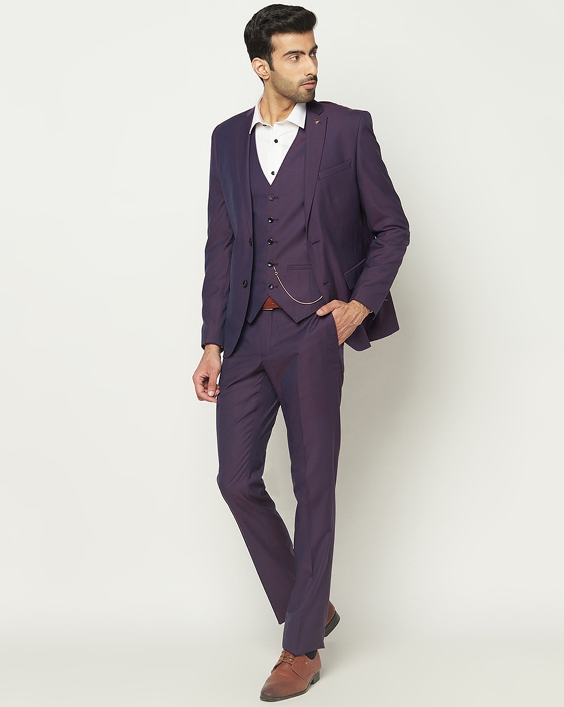 Pale purple suit, Jacket, Vest and Pants made of 200`S wool, slim-fit -  C3189