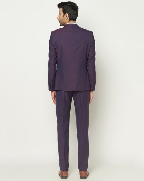 Buy VAN HEUSEN Purple Mens Skinny Fit Textured 3 Piece Suit | Shoppers Stop