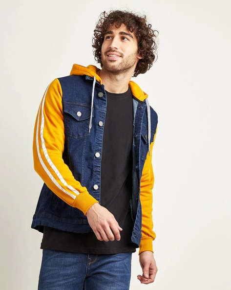 Color block fake pocket denim jacket | GIORDANO Online Store