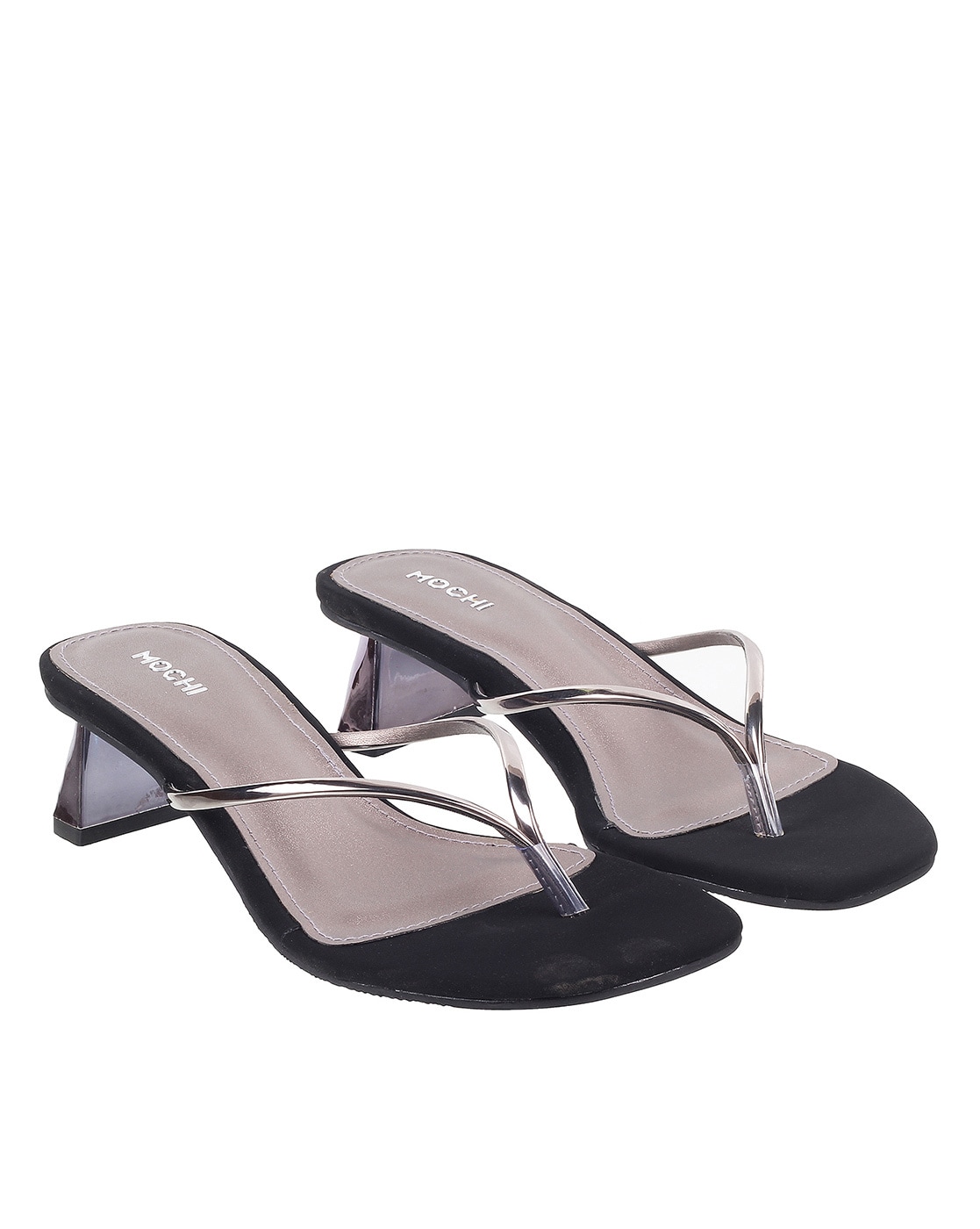 Buy Mochi Mochi Women Transparent & Grey Solid Sandals at Redfynd