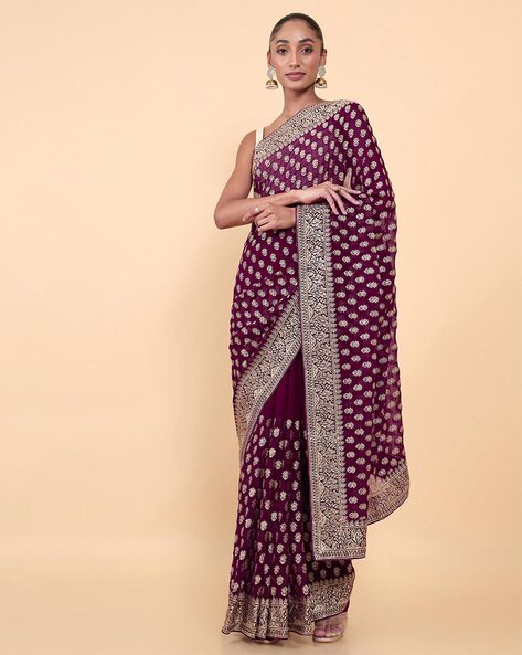 Purple Plain Classic Saree -