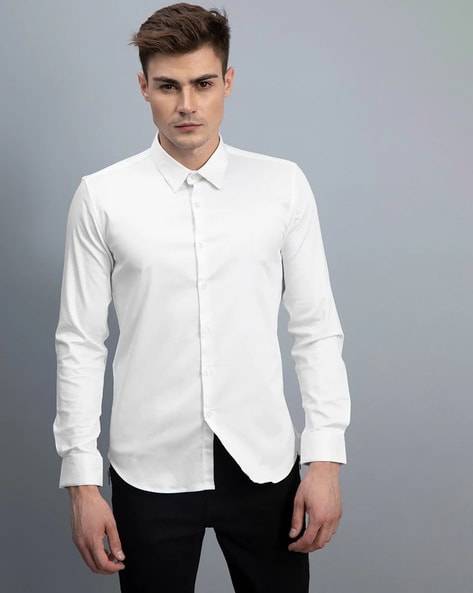 Men Slim Fit Shirt with Spread Collar
