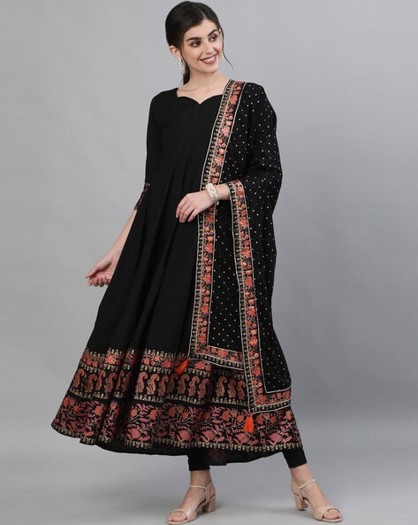 SOLID BLACK CHIFFON ANARKALI WITH HAND WORK SLEEVES – Saad Ibrahim