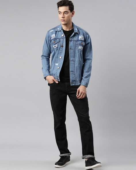 Cui Embossed and Distressed Detail Denim Jacket