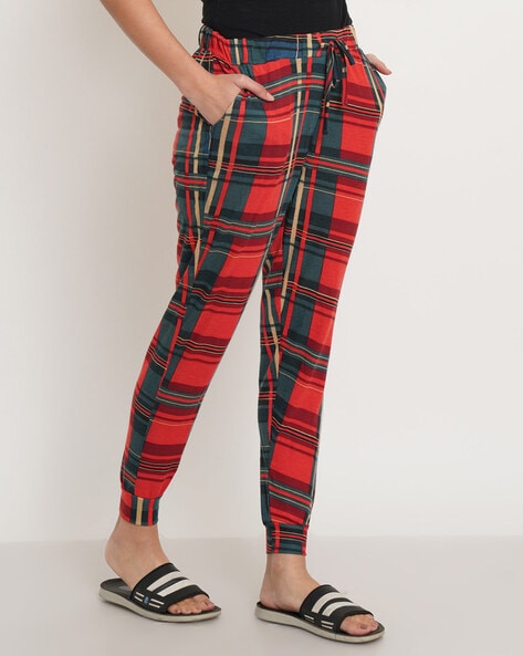 Red plaid joggers online womens