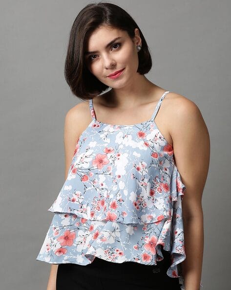 SHOWOFF Floral-Print Top with Shoulder Straps