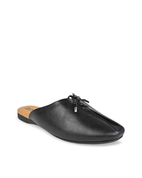 Genuine Leather Lace Up Detailed Mules