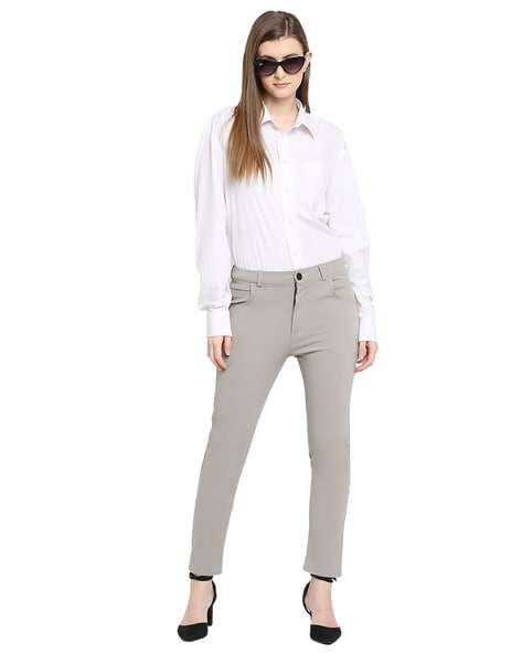 Light grey pair of regular fit wool trousers – Rota SRL