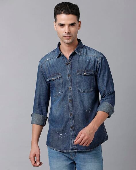 Buy Roadster Men Blue Regular Fit Faded Denim Casual Shirt - Shirts for Men  2284659 | Myntra