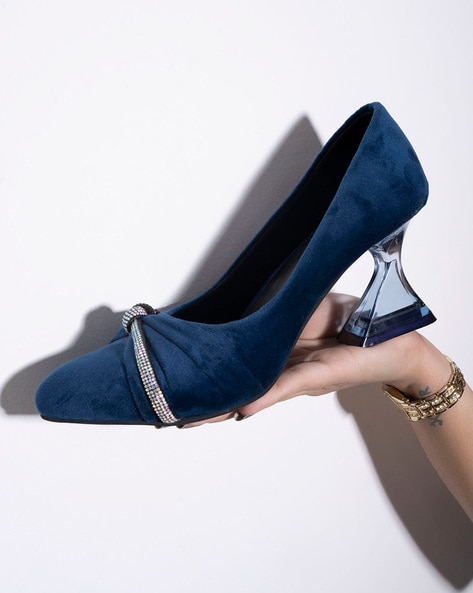 Zara | Shoes | Zara Embellished Blue Indigo Bow Sling Back Heels Nwt |  Poshmark