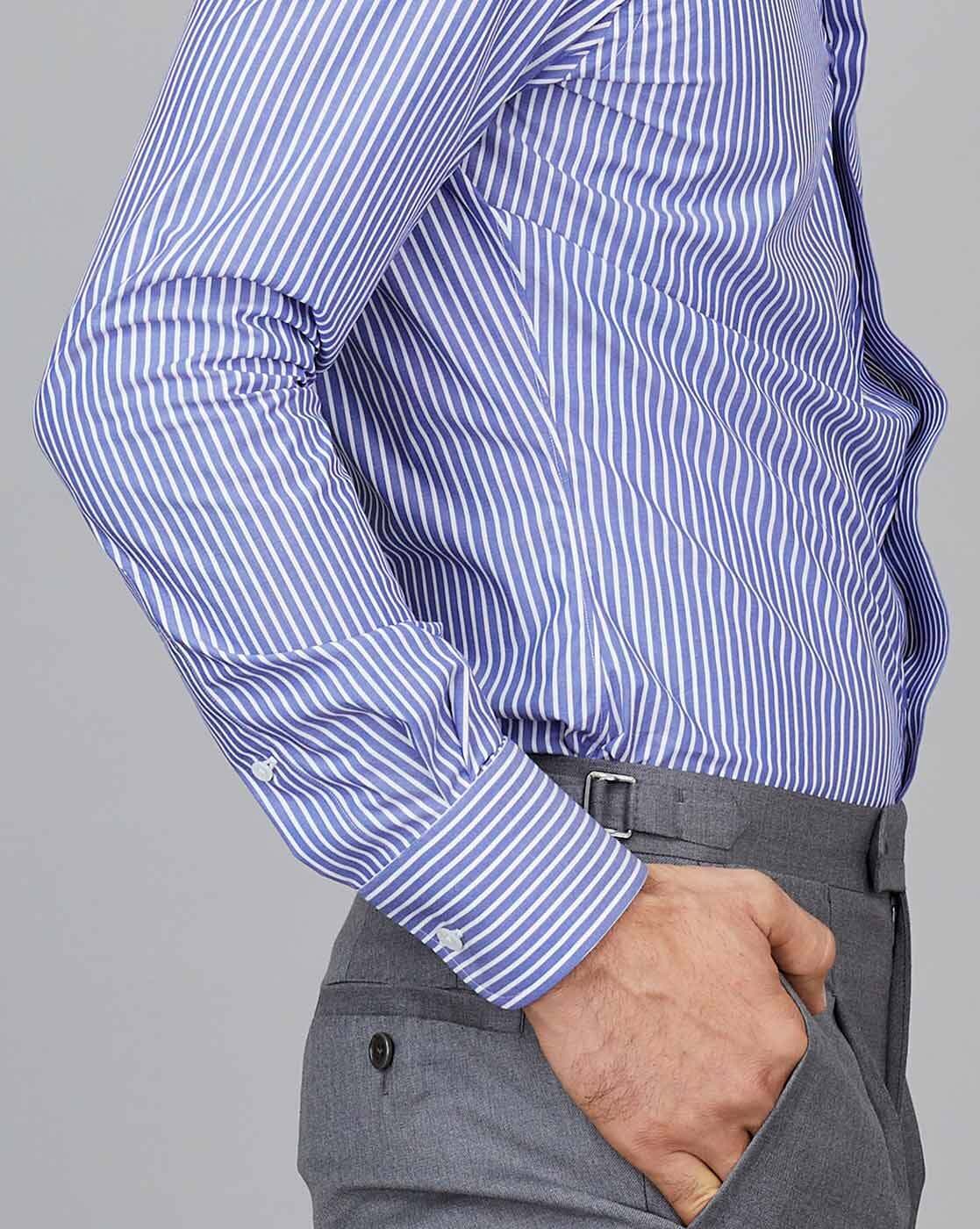 Buy Camessi Striped Shirt with Full-Sleeves | Blue & White Color