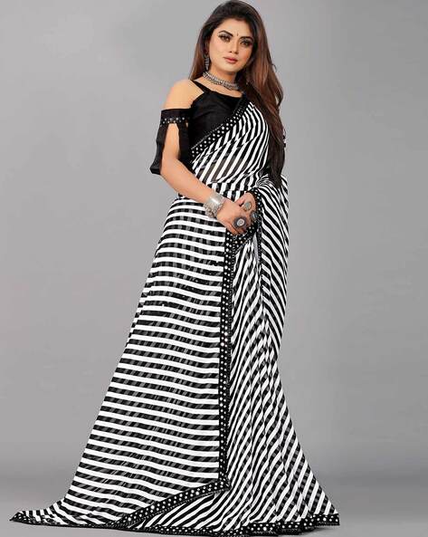 Black & White Cotton Lines Saree