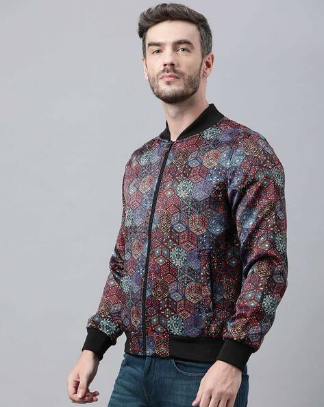 Men and Women Geometric Print Bomber Jacket