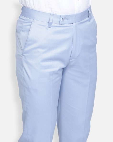 Buy STOP Sky Blue Printed Cotton Stretch Slim Fit Mens Trousers | Shoppers  Stop