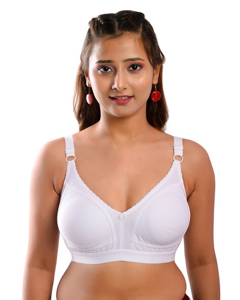 Buy TRYLO Women's Cotton Non-Wired White Full Cup Non Padded