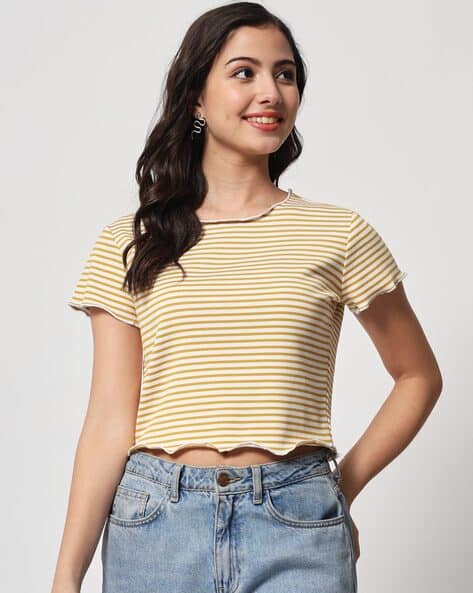 yellow and white striped crop top