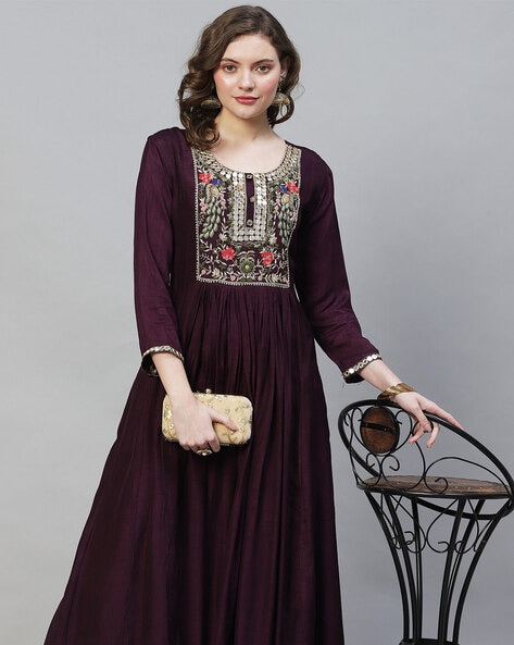 Designer Silk Gown In Wine Color