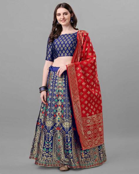 Buy Blue Lehenga And Blouse Pure Silk Banarasi Dupatta Woven Patola Set For  Women by Aditi Gupta Online at Aza Fashions.