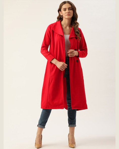 Long red cheap trench coat womens