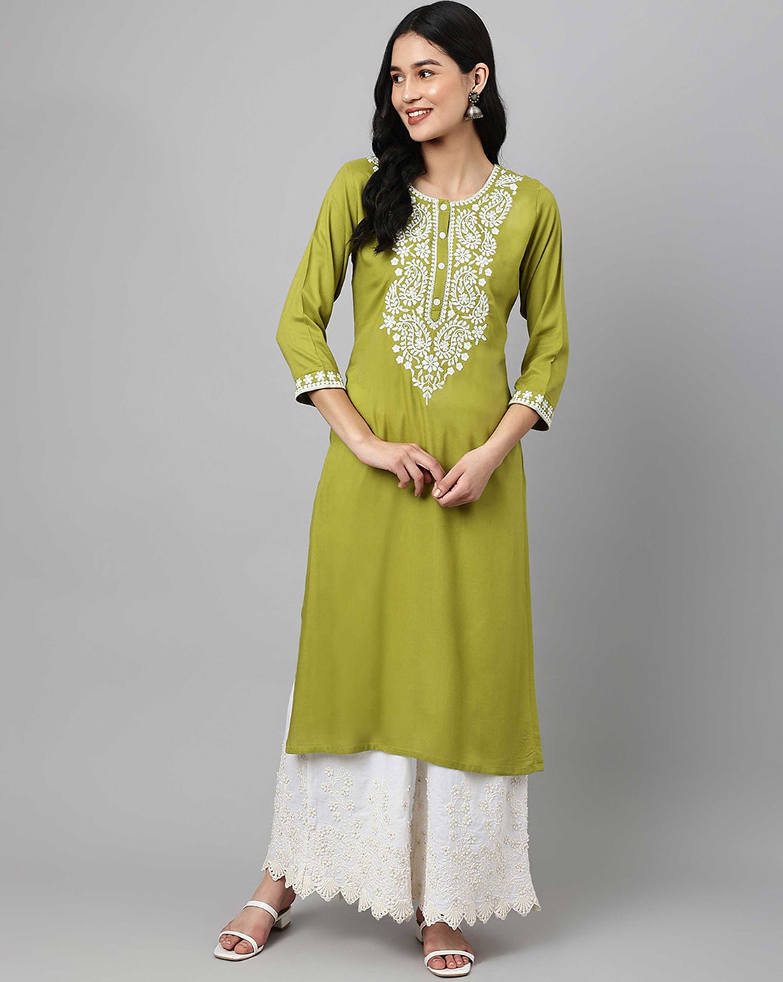 Buy Radhe Fashion Women's Embroidered Cotton Kurti Green Online In India At  Discounted Prices