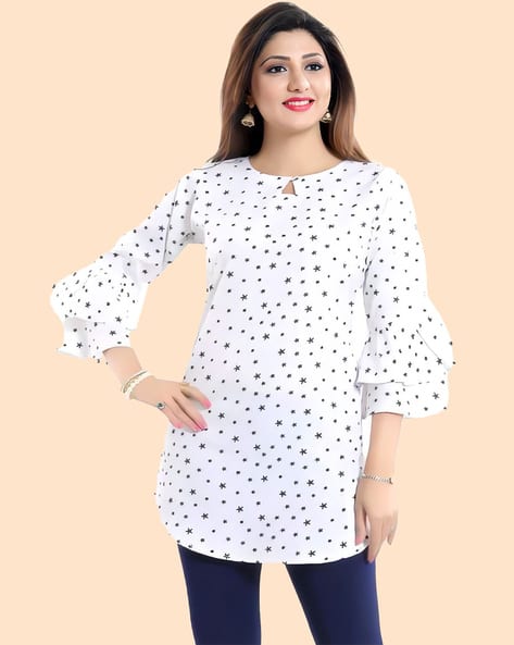 ZELZIS  Printed Tunic with Bell Sleeves