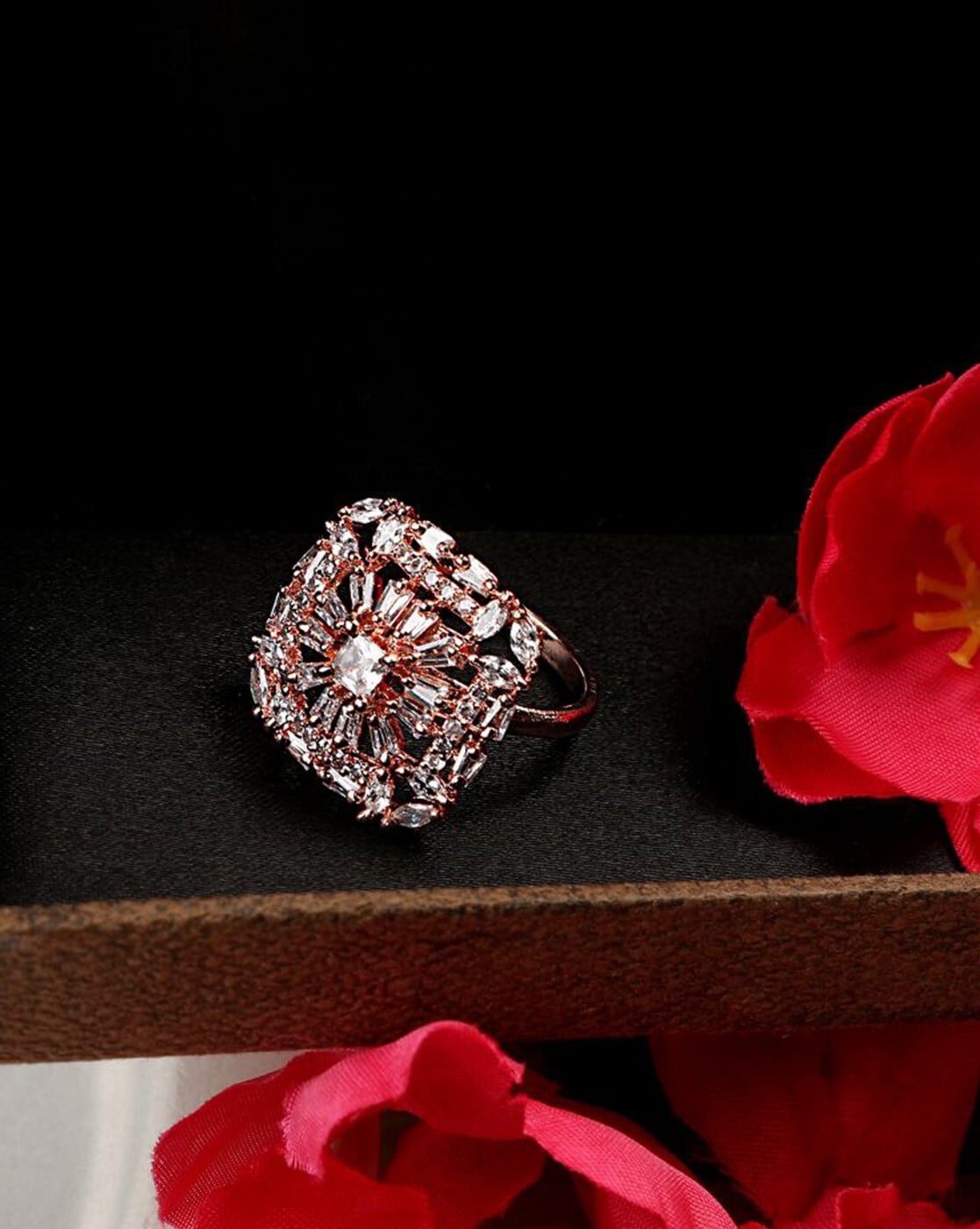 American Diamond-Studded Square shaped Cocktail Ring