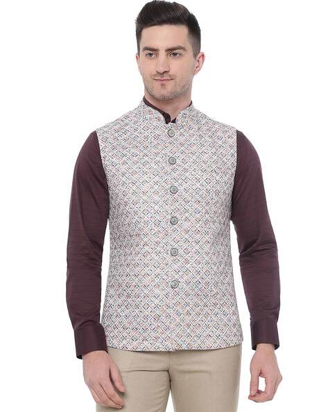 Buy KISAH Men's Ethnic Wear Regular Fit Woven Design Cotton Blend Bottle  green Nehru Jacket (S) at Amazon.in